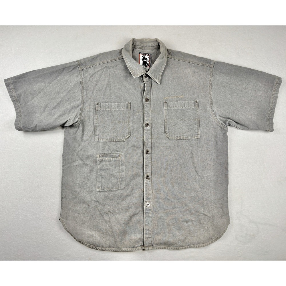 Damani Dada Denim Gray Utility Workwear Button Up Shirt Men's 3XL Y2K Vintage